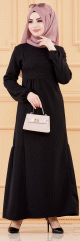Robe longue habillee et chic avec perles (Vetement mastour classe pour femme voilee) - Couleur noir