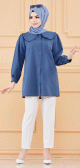 Tunique-chemise style habille pour femmes (Vetements chic hijab) - Couleur bleu petrole