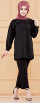 Tunique-chemise style classique pour femmes (Vetements Chic Modeles Hijab - Mode musulmane) - Couleur noir