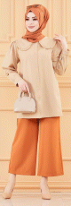 Tunique-chemise style classique pour femme (Tenue hijab nouveaute) - Couleur beige