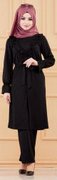 Ensemble classique deux pieces tunique et pantalon (Vetement mastour femme musulmane) - Couleur noir
