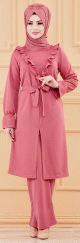 Ensemble classique deux pieces tunique et pantalon (Tenue mastoura pour femme musulmane) - Couleur rose