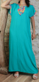 Robe d'ete et de maison avec fil multicolore pour femme - Couleur bleu turquoise