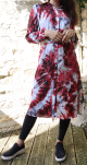 Chemise Tunique longue imprimee avec ceinture assortie pour femme - Couleur bordeaux et gris