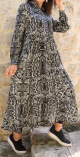 Robe chemise mi-longue motif python pour femme - Couleur Kaki