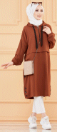 Tunique ample avec capuche (Tenue decontractee pour femme voilee) - Couleur marron/tabac