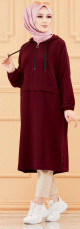 Tunique ample avec capuche (Tenue style sport pour femme musulmane) - Couleur bordeaux
