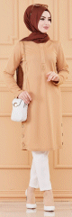 Tunique boutonnee style habille pour femme (Vetement chic pour hijab) - Couleur beige