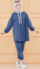 Ensemble casual veste ample et pantalon pour femme (Modest Fashion 2023) - Couleur bleu indigo