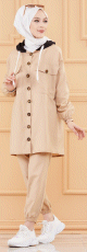 Ensemble casual veste et pantalon pour femme (Mode musulmane 2022) - Couleur beige