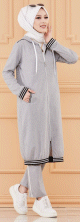Ensemble decontracte avec veste ample et pantalon (Vetement de sport pudique pour femme musulmane) - Couleur gris clair