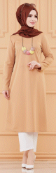 Tunique longue avec collier offert (Vetement hijab pour femme voilee - Grandes tailles) - Couleur beige