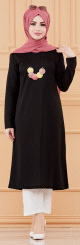 Tunique longue avec collier offert (Vetement hijab femme - Mode musulmane 2022) - Couleur noir