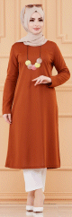 Tunique longue avec collier offert (Vetement pour femme voilee - Mode musulmane) - Couleur rouille