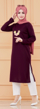 Tunique longue avec collier offert (Vetement hijab pour femme voilee) - Couleur prune