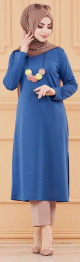 Tunique longue avec collier offert (Vetement hijab femme chic) - Couleur bleu indigo