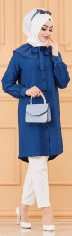 Tunique chemise boutonnee habillee pour femme (Tenue Hijab classique) - Couleur bleu petrole