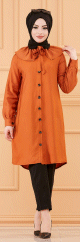 Tunique chemise boutonnee habillee pour femme (Tenue Hijab classique) - Couleur rouille