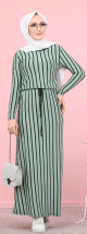 Robe longue a rayures decontractee ceinture integree (Boutique Vetement Hijab) - Couleur menthe