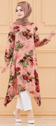 Tunique fleurie ample pour femme (Vetement chic compatible pour Hijab et voile islamique - Nouvelle collection) - Couleur rose