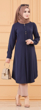 Tunique longue boutonnee chic pour femme (Vetement style habille pour hijab) - Couleur bleu marine