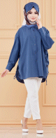Tunique-chemise fendue habillee pour femme (Vetement ample pour hijab style) - Couleur bleu petrole