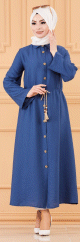 Robe casual avec ceinture integree pour femme (Boutique Hijab & Modest Fashion France) - Couleur bleu indigo