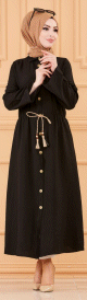 Robe casual avec ceinture integree pour femme (Boutique en ligne Mode Modeste & Hijab France) - Couleur noir
