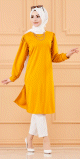 Tunique longue avec dorures (Vetement a la mode pour femme voilee) - Couleur moutarde