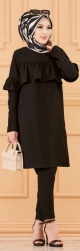 Ensemble habille tunique et pantalon pour femme (Boutique Pret-a-porter musulman) - Couleur noir