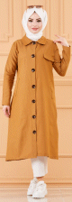 Trench femme - Veste longue (Vetement hijab pour musulmane) - Couleur moutarde-tabac