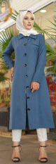 Trench femme - Veste longue (Vetement hijab pour musulmane) - Couleur bleu