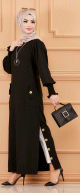 Robe chic avec boutons (Vetement style habille hijab - Boutique en France) - Couleur noir