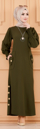Robe boutonnee chic pour femme (Vetement style habille pour hijab - Boutique musulmane) - Couleur kaki