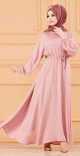 Robe longue ample et evasee en coton (Tenue pour femme voilee) - Couleur rose