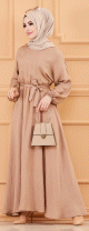 Robe longue ample et evasee en coton (Vetement pour femme voilee) - Couleur vison