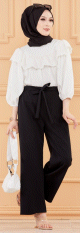 Pantalon classique ample avec ceinture assortie pour femme - Couleur noir