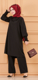 Ensemble chic tunique et pantalon style habille (Boutique musulmane pour femme voilee) - Couleur noir