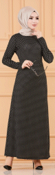 Robe longue a pois pour femme (Vetement hijab tendance 2024) - Couleur noir