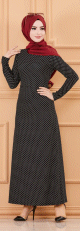Robe longue a pois pour femme (Vetement hijab Paris) - Couleur bleu marine