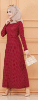 Robe longue a pois pour femme (Vetement hijab Paris) - Couleur bordeaux