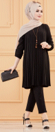 Tunique plissee style habille pour femme (Vetement elegant pour hijab - Nouveautes 2024) - Couleur noir