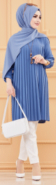 Tunique plissee style habille pour femme (Vetement elegant pour hijab) - Couleur bleu indigo