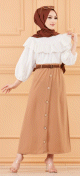 Jupe longue decoree de boutons (Vetement hijab 2023) - Couleur vison