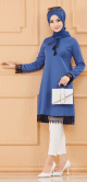 Tunique habillee avec dentelle pour femme (Tenue hijab classique) - Couleur bleu indigo