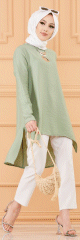 Tunique grande taille (Vetement femme chic et habille) - Couleur vert clair