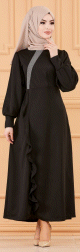 Robe longue Chic pour femme (Tenue hijab 2022) - Couleur noir