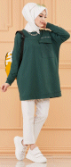 Tunique decontractee ample avec grande poche (Sweat femme Hijab) - Couleur vert emeraude