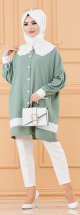 Tunique style habille (Vetement chic pour femme voilee) - Couleur vert menthe et blanc