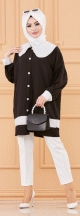 Tunique style habille (Vetement chic pour femme voilee) - Couleur noir et blanc